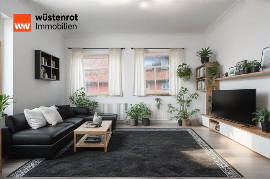 Wohnzimmer - Zum Schutz der Privatsphäre der Mieter wurden die Bilder mit Hilfe einer KI über - Wohnung kaufen in Schmalkalden - Sonnige 2-Zimmer-Wohnung in der Altstadt von Schmalkalden – Vermietet und bereit für neue Eigentümer