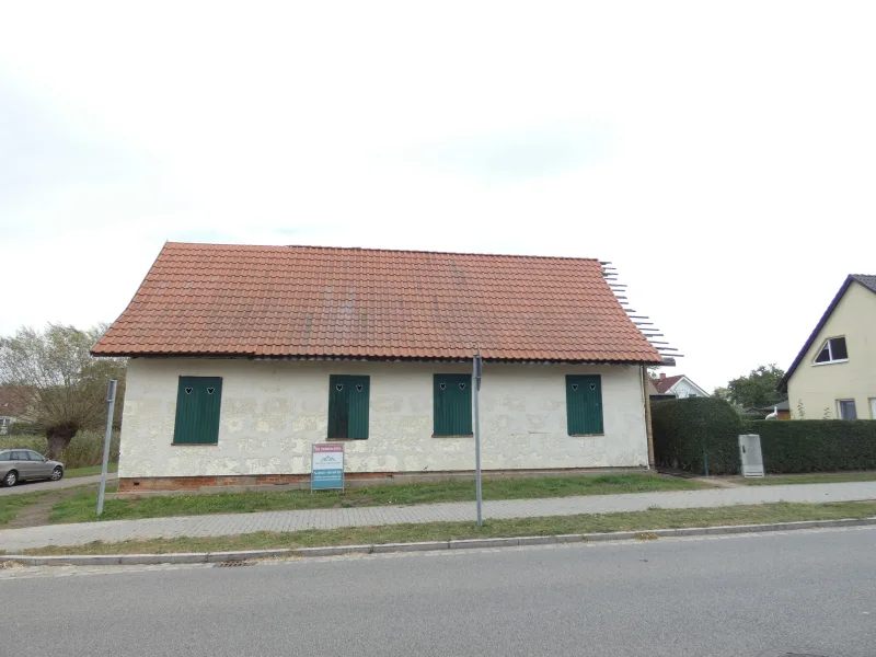 Straßenansicht West - Haus kaufen in Podelzig - Großes Wohnhaus mit Möglichkeit für zwei Parteien im Um- und Ausbauzustand mit herrlichem Blick auf den Teich - Doreen Drescher