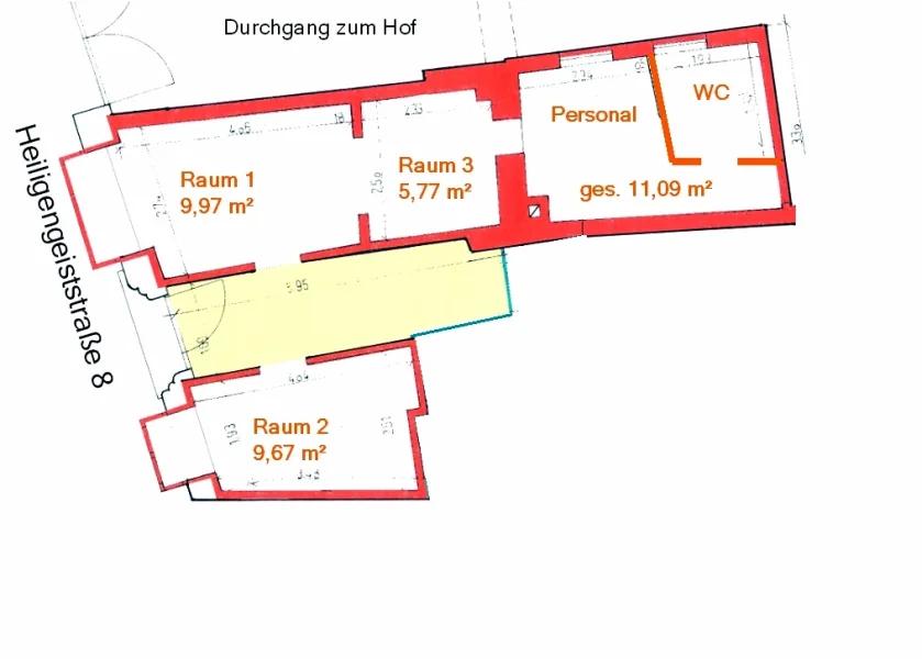 Grundriss Mieträume EG gewerblich