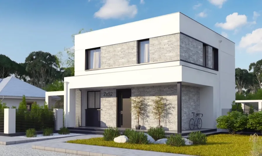 Hausfront - Haus kaufen in Chemnitz - VILLA LEBENSFREUDE 120qm Wohnfläche KfW 55 Bauweise (Kfw 40 optional) inkl. 318qm Grundstück