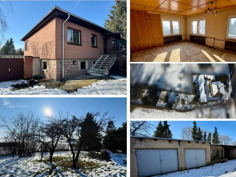 Collage - Haus kaufen in Jüterbog - Großes Einfamilienhaus mit Traumgarten und unverbaubarem Blick – Stadtrandlage von Jüterbog.