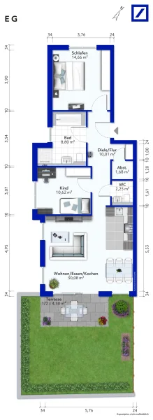 Haus 2 EG links WE 2.5 - Wohnung kaufen in Bönnigheim - HOHENSTEIN VILLEN–DURCHDACHTER WOHNRAUM MIT VIEL PLATZ, LICHT & LUFT