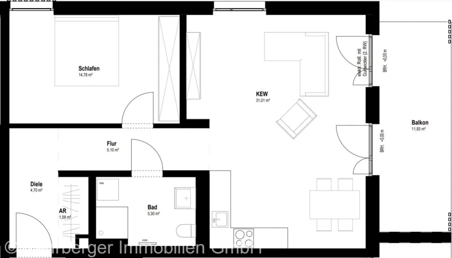 Grundriss Wohnung 6 mit Flächenangaben