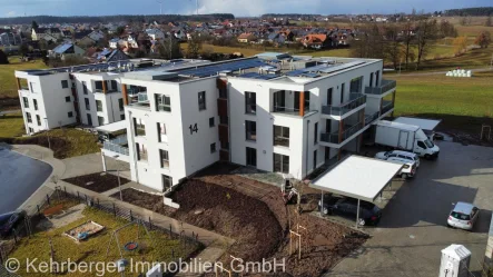 Süd-Ost-Ansicht - Wohnung kaufen in Burgoberbach - Von der Morgensonne wecken lassen! Klimafreundlicher Neubau