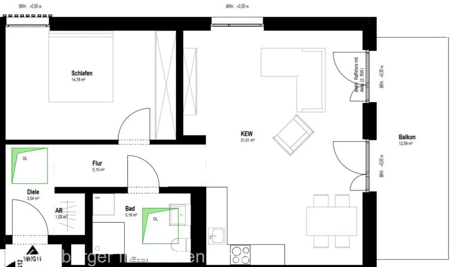 Grundriss Wohnung 11 mit Flächenangaben