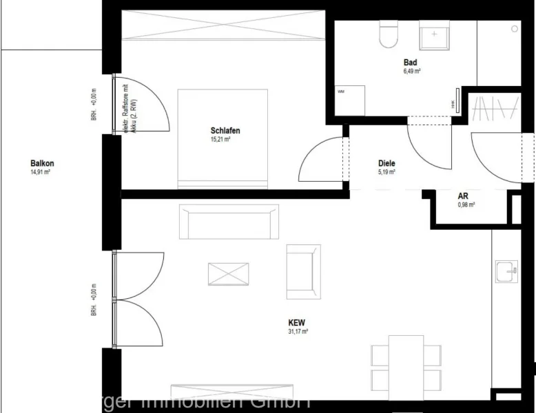 Grundriss Wohnung 13 mit Flächenangaben