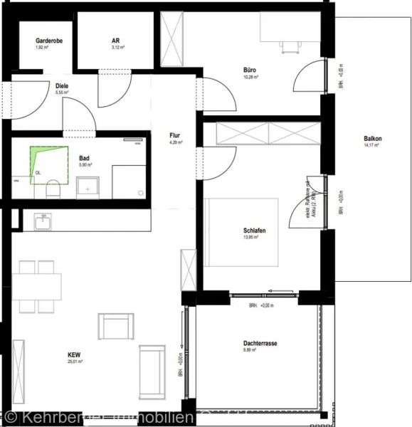 Grundriss mit Flächenangaben Wohnung 15