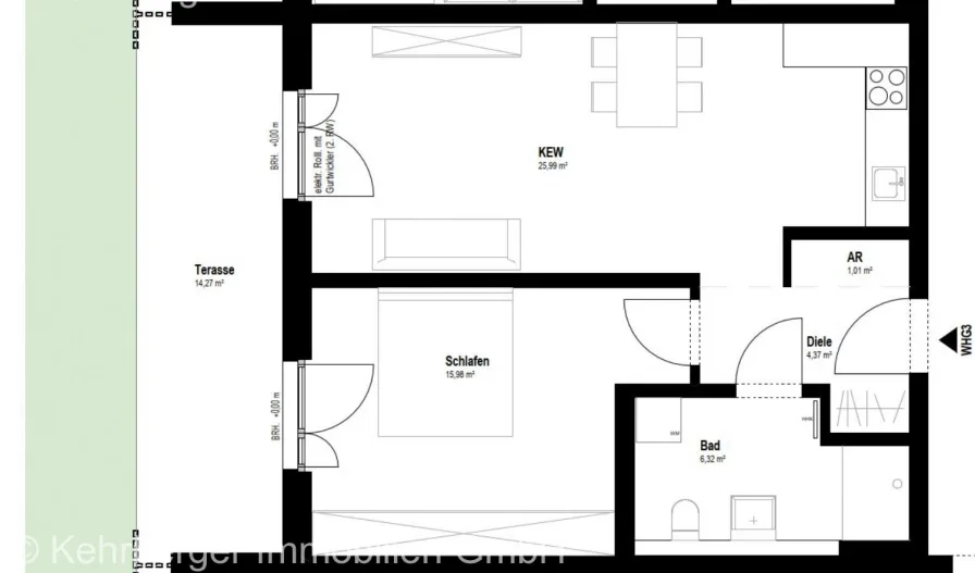 Grundriss Wohnung 3 mit Flächenangaben