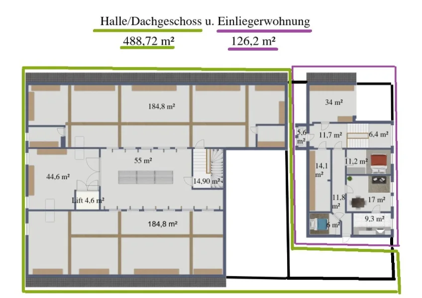 Halle Dachgeschoss 614,92 m²