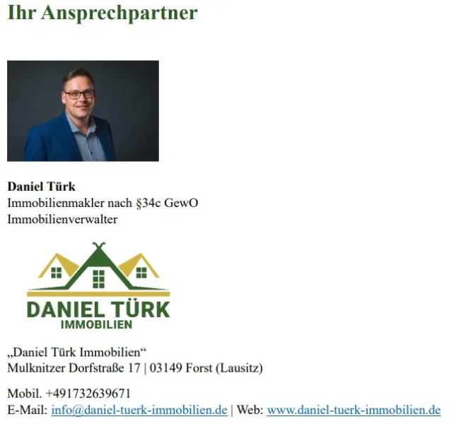 Ansprechparter Daniel Türk Immobilien