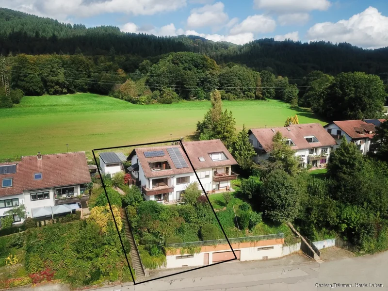 Drohnenaufnahme - Haus kaufen in Bad Säckingen - RESERVIERT|Wunderschöne DHH mit traumhaftem Ausblick über Bad Säckingen zu verkaufen!