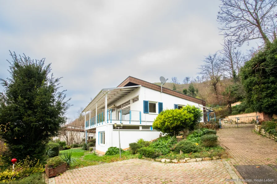 Haus-Seitenansicht  - Haus kaufen in Breisach am Rhein / Niederrimsingen - Einfamilienhaus mit Panoramablick über Niederrimsingen und großzügigem Grundstück zu verkaufen