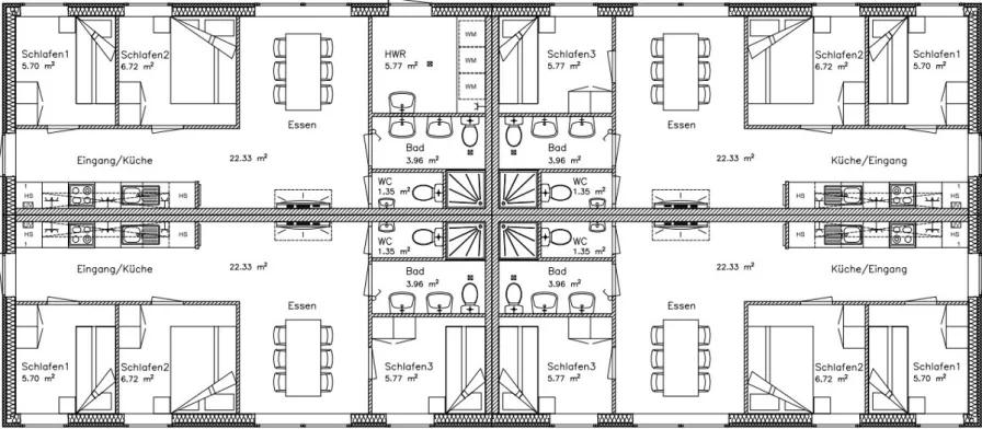 Grundriß vier Module